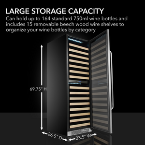 Whynter 164 Bottle Built-in Stainless Steel Dual Zone Compressor Wine Refrigerator