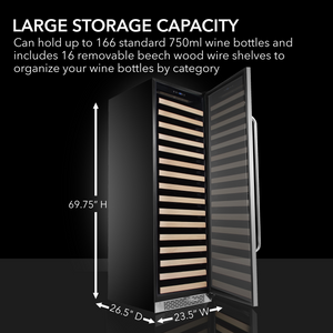 Whynter 166 Bottle Built-in Stainless Steel Compressor Wine Refrigerator