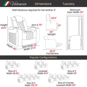 Valencia Tuscany Ultimate Edition Home Theater Seating | Perforated Semi-Aniline Italian Nappa 20K Leather Power Recliner