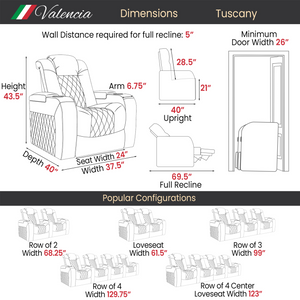 Valencia Tuscany Luxury Edition Home Theater Seating | Semi-Aniline Italian Nappa Leather Power Recliner