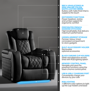 Valencia Tuscany Ultimate Edition Home Theater Seating | Perforated Semi-Aniline Italian Nappa 20K Leather Power Recliner
