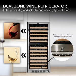 Whynter 92 Bottle Built-in Stainless Steel Dual Zone Compressor Wine Refrigerator