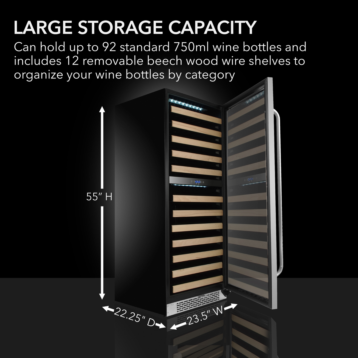 Whynter 92 Bottle Built-in Stainless Steel Dual Zone Compressor Wine Refrigerator