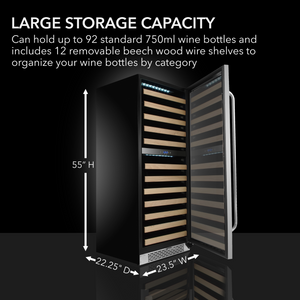Whynter 92 Bottle Built-in Stainless Steel Dual Zone Compressor Wine Refrigerator