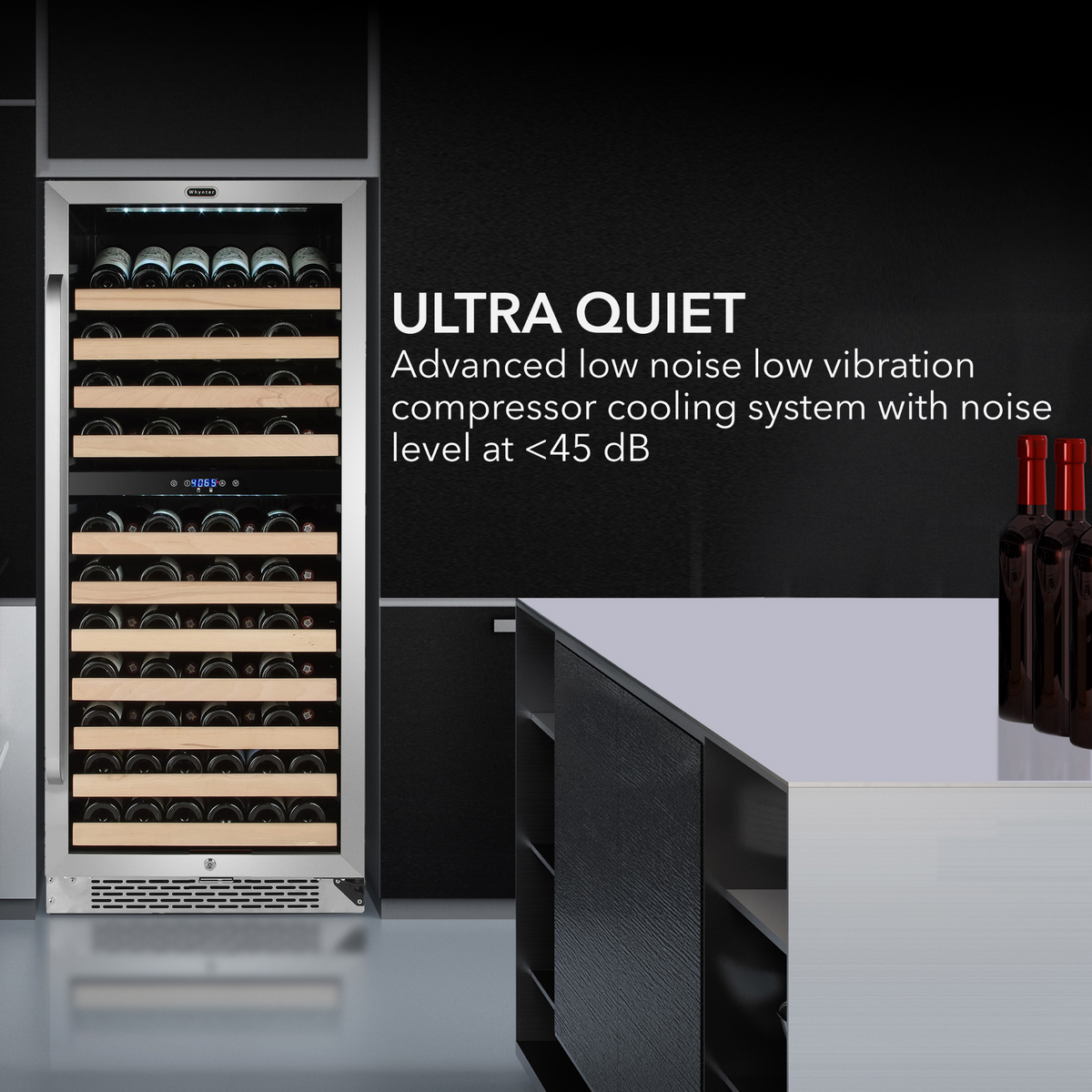 Whynter 92 Bottle Built-in Stainless Steel Dual Zone Compressor Wine Refrigerator