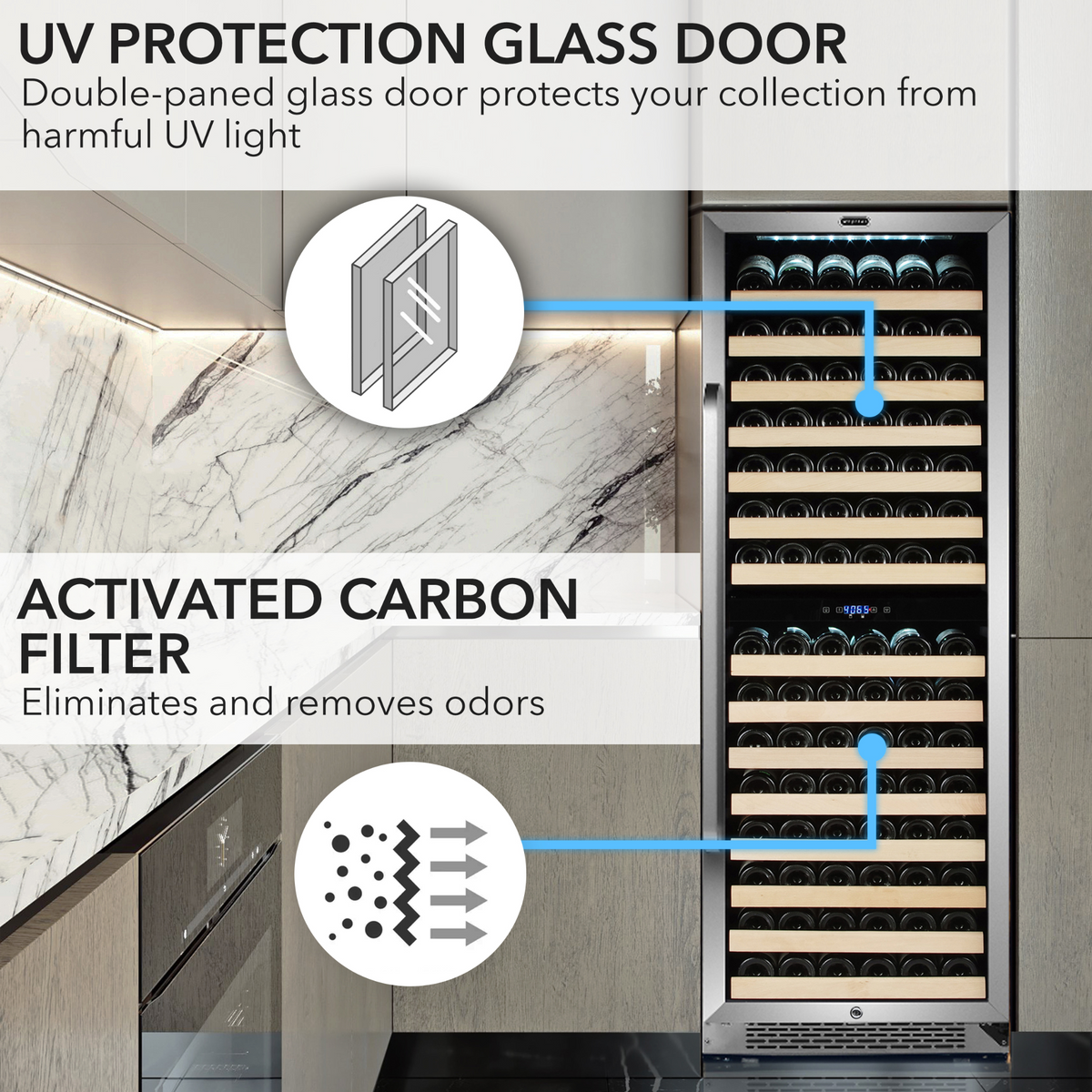 Whynter 164 Bottle Built-in Stainless Steel Dual Zone Compressor Wine Refrigerator