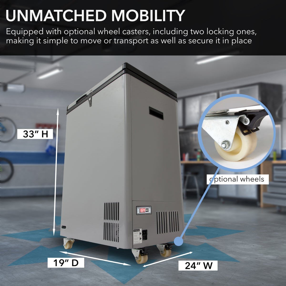 Whynter 95 Quart Portable Wheeled Freezer with Door Alert and 12v Option