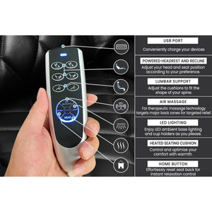 Valencia Tuscany handheld remote control massage heat recline headrest and lumbar adjustment