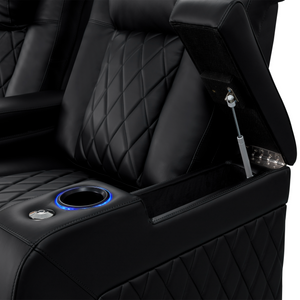 Valencia Tuscany Heat and Massage theater seating hidden arm storage compartment Midnight Black