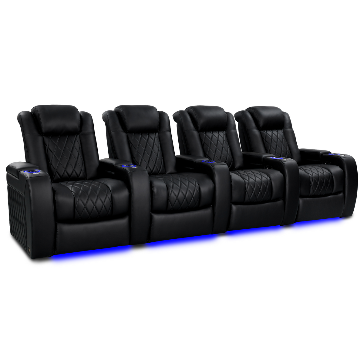 Valencia Tuscany Heat and Massage row of 4 home theater seating Midnight Black power recliners