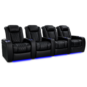 Valencia Tuscany Heat and Massage row of 4 home theater seating Midnight Black power recliners