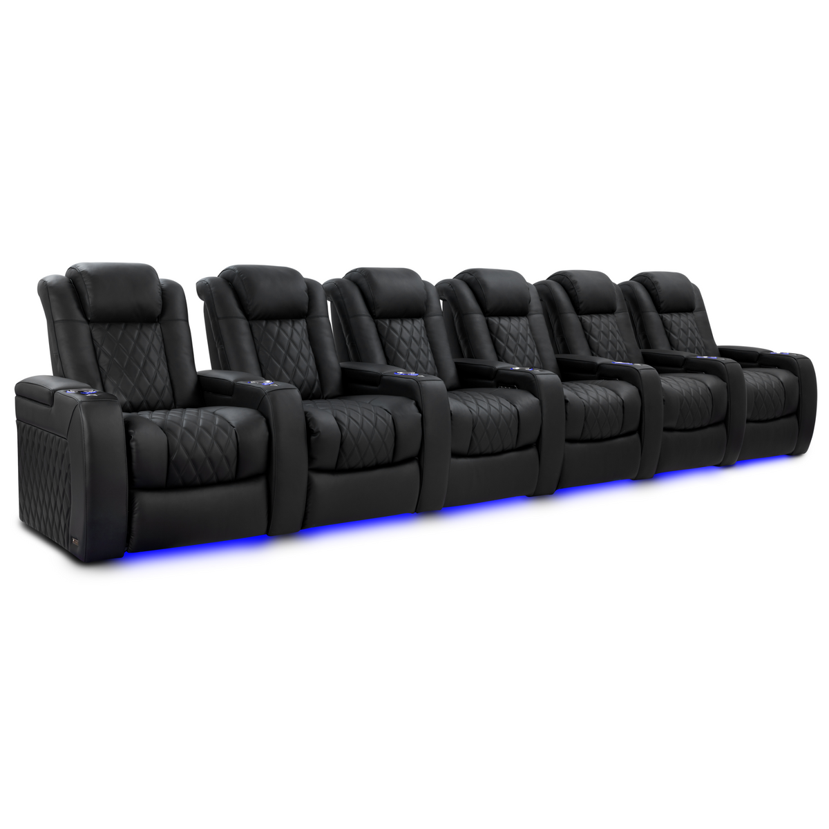 Valencia Tuscany Luxury Edition row of 6 home theater seating Graphite semi-aniline Italian Nappa leather