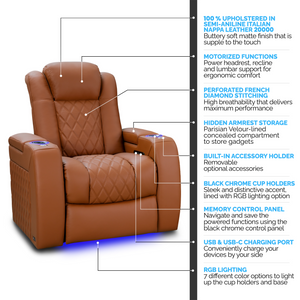 Valencia Tuscany Ultimate Edition Home Theater Seating | Perforated Semi-Aniline Italian Nappa 20K Leather Power Recliner