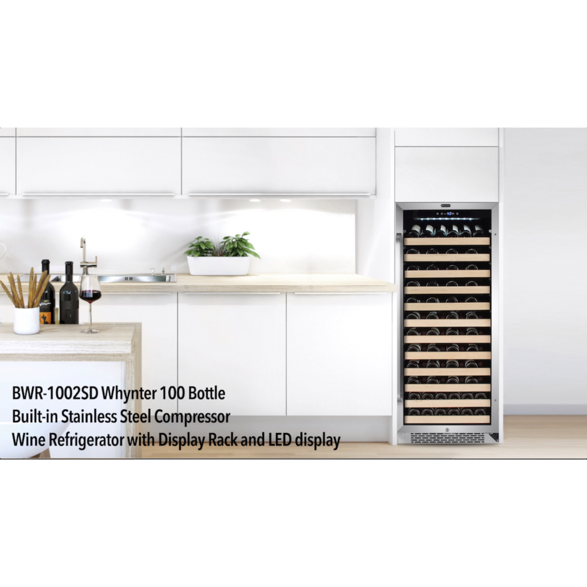 Whynter 100 Bottle Built-in Stainless Steel Compressor Wine Refrigerator