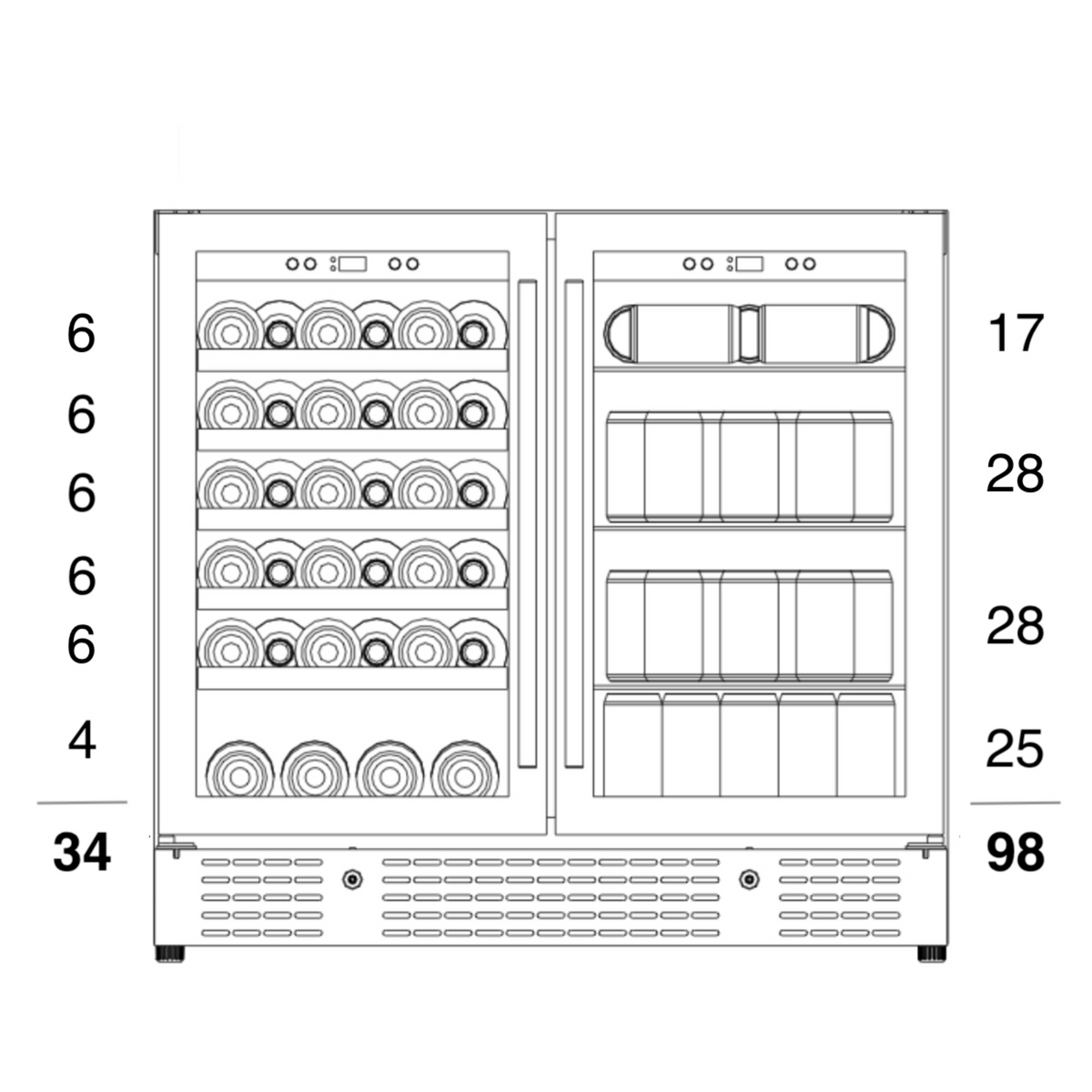 KingsBottle 36" Beer and Wine Cooler Combination with Low-E Glass Door