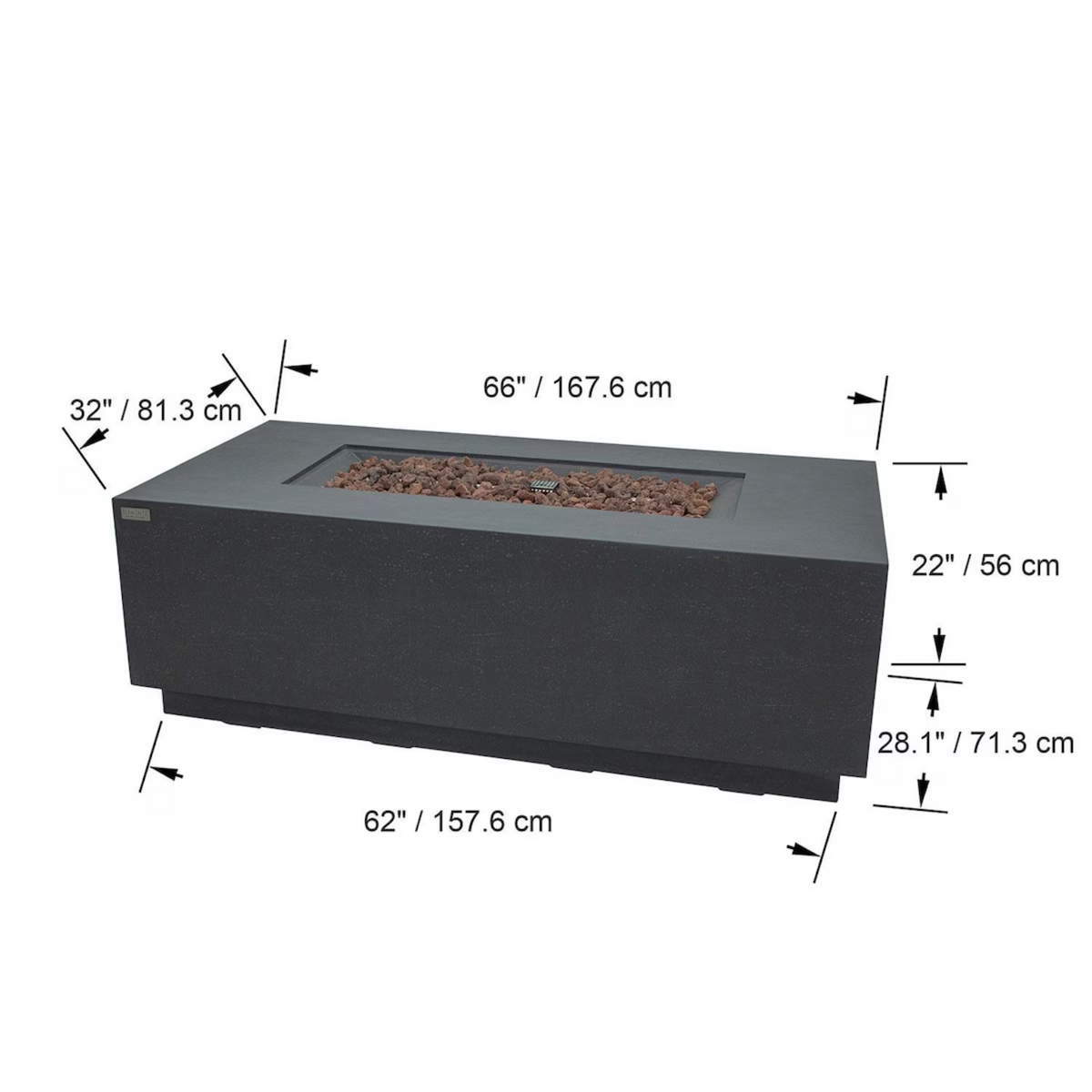 Elementi Plus Andes 66" Rectangular Fire Table — Propane